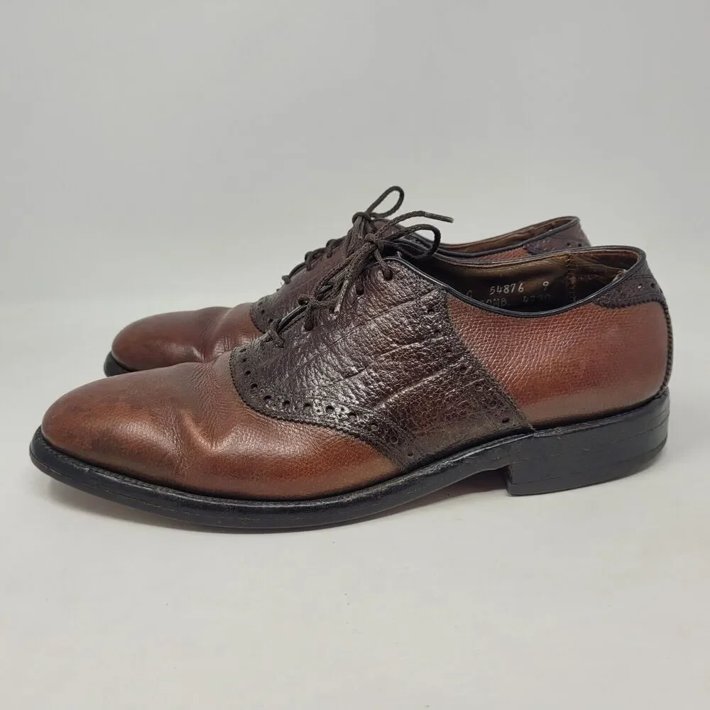 Allen Edmonds Shoes Men 9C Brown Wildebeest Leather Saddle Polo Dress USA Exotic